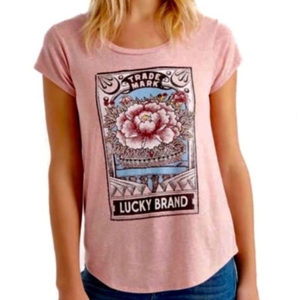 Lucky Brand Blush Pink Lotus Flower Short Sleeve Graphic T-Shirt